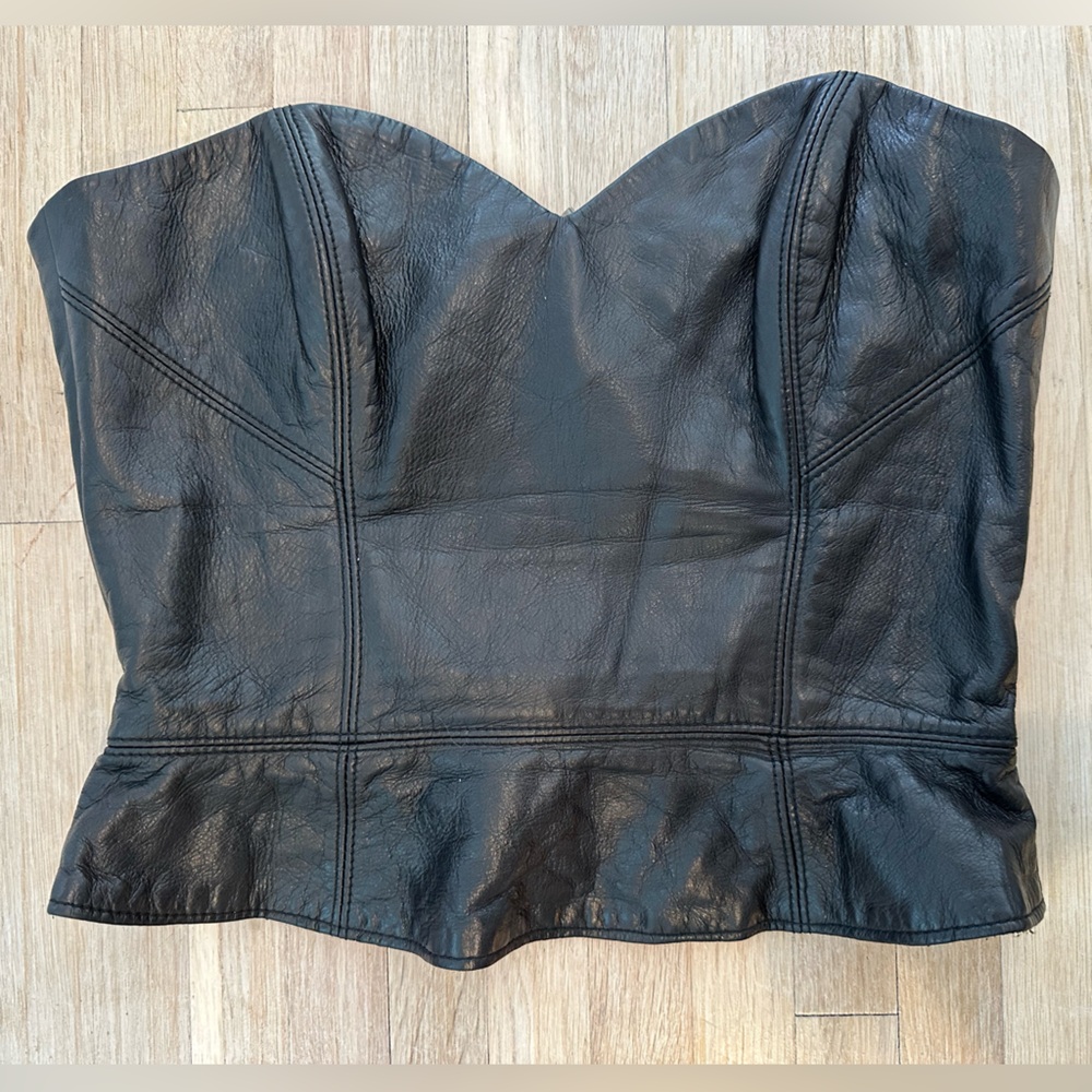 Sass & Bide 100% leather black bustier corset top